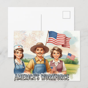 Prettig Labor Day met Vlag Postkaart