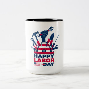 Prettig Labor Day, vakantie VS Tweekleurige Koffiemok