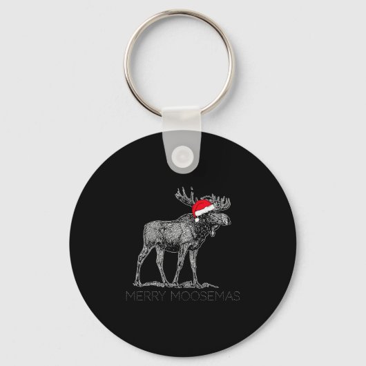 Prettig Moosemas Kersthert Met Kerstman Hoed Sleutelhanger (Voorkant)