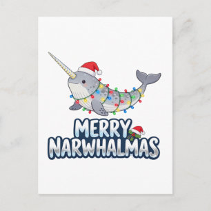 Prettig Narwhalmas met een Kerstman Hoed Kerstmis Briefkaart