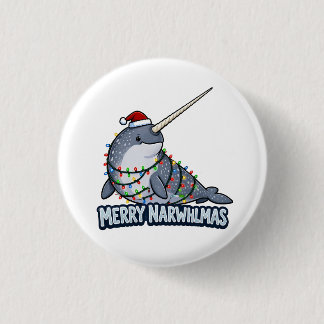 Prettig Narwhalmas Narwal Kerstverlichting Grappig Ronde Button 3,2 Cm
