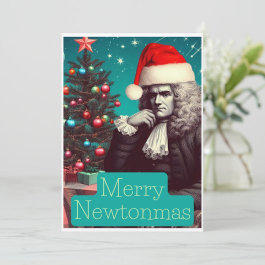 Prettig Newtonmas meneer Isaac Newton Feestdagenkaart (Staand voorkant)