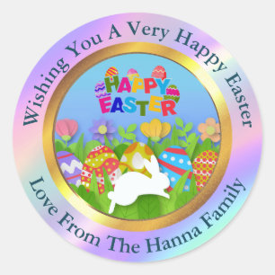 Prettig Pasen - Bloemenkabouter & Eieren Favor Ronde Sticker