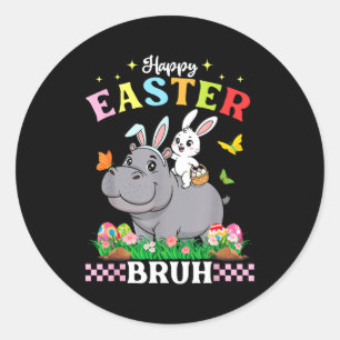 Prettig Pasen Broer Cute Nijlpaard Konijnenoren Ma Ronde Sticker
