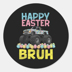 Prettig Pasen Bruh Grappige Monstertruck Konijn Ei Ronde Sticker