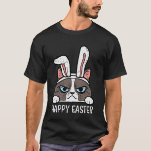 Prettig Pasen Chagrijnige Konijn Kat Grappige Vrou T-shirt