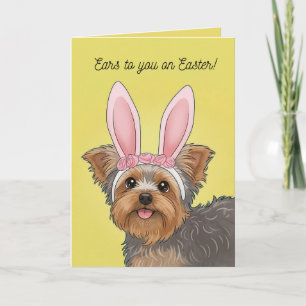 Prettig Pasen Cute Yorkie Hond in Konijnenoren Feestdagen Kaart