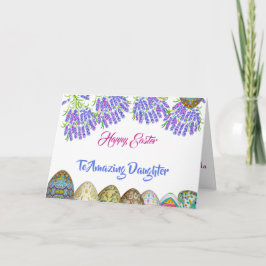 Prettig Pasen Dochter Paars Blauw Lila Bloemig Ei Feestdagen Kaart