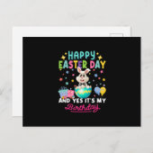 Prettig Pasen en ja, het is mijn verjaardag konijn Briefkaart (Voorkant / Achterkant)