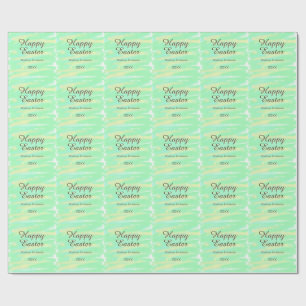 Prettig Pasen groen geel pastel grijs naam jaar  Cadeaupapier