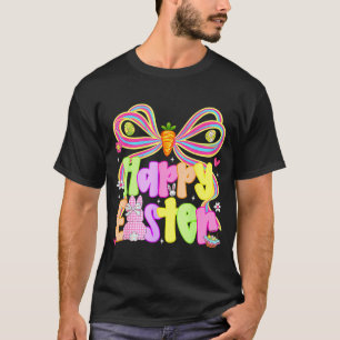 Prettig Pasen Groovy Retro Gingham Konijn Geruit M T-shirt