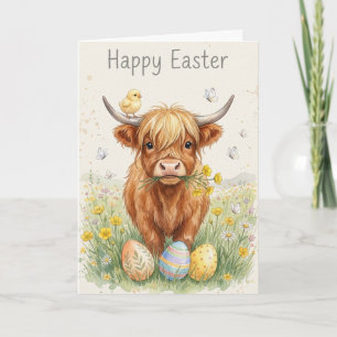 Prettig Pasen Hoogland Koe Kuiken & Eieren Kaart