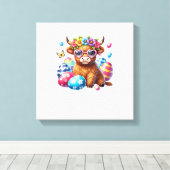 Prettig Pasen Hooglandrund Vaarskalf Pasen Boer Canvas Afdruk (Insitu (Houten vloer))
