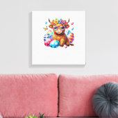 Prettig Pasen Hooglandrund Vaarskalf Pasen Boer Canvas Afdruk (Insitu (Woonkamer))