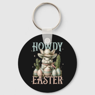 Prettig Pasen Howdy Paasei Konijn Konijn Cowgirl Sleutelhanger