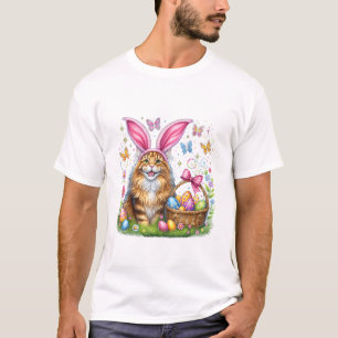 Prettig Pasen Knuffel Konijn Maine Coon Kat Paasei T-shirt