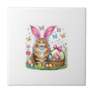 Prettig Pasen Knuffel Konijn Maine Coon Kat Paasei Tegeltje