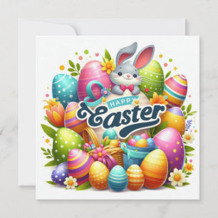 Prettig Pasen - Konijn Eieren in Pastelkleuren Feestdagenkaart
