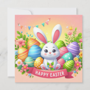 Prettig Pasen - Konijn Eieren in Pastelkleuren Feestdagenkaart