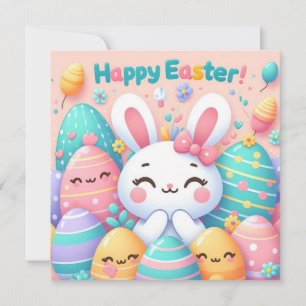 Prettig Pasen - Konijn Eieren in Pastelkleuren Feestdagenkaart