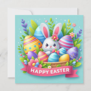 Prettig Pasen - Konijn Eieren in Pastelkleuren Feestdagenkaart