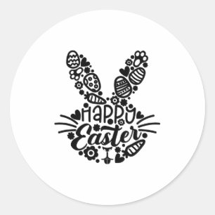 Prettig Pasen, Konijn Gezicht Mannen Vrouwen Kinde Ronde Sticker