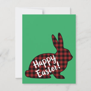 Prettig Pasen! Konijn Silhouet Rood Buffalo Plaid Feestdagenkaart