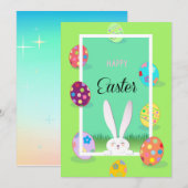 Prettig Pasen Lentebloemen Mooie Konijn Paaseieren Feestdagenkaart (Voorkant / Achterkant)
