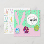 Prettig Pasen Lentebloemen Mooie Konijn Paaseieren Feestdagenkaart (Voorkant / Achterkant)