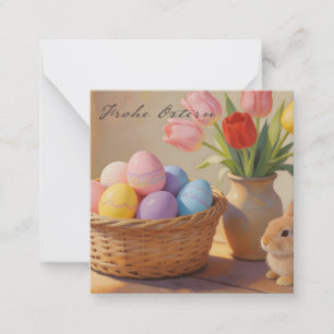Prettig Pasen met gekleurde eieren en tulpen Notitiekaartje