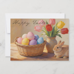 Prettig Pasen met Kleurrijke Eieren en Tulpen