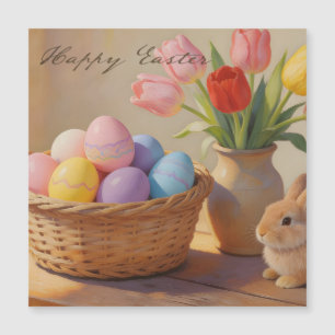 Prettig Pasen met Kleurrijke Eieren en Tulpen