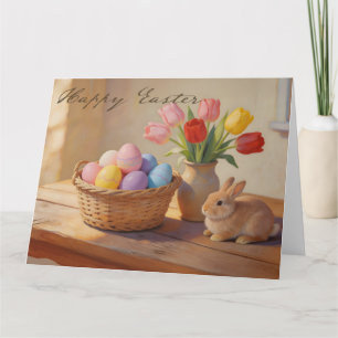 Prettig Pasen met Kleurrijke Eieren en Tulpen Bedankkaart