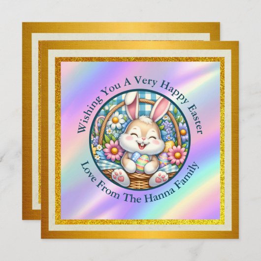 Prettig Pasen Met Knuffel Konijn, Eieren, en Flora Kaart (Voorkant / Achterkant)