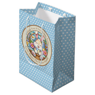 Prettig Pasen met knuffelkonijn, eieren en bloemen Medium Cadeauzakje