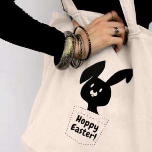 Prettig Pasen met zwarte speelse konijn Tote Bag