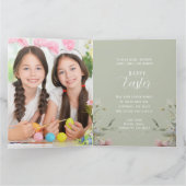 Prettig Pasen Mooie Bloemige Konijn Konijntje Foto Kaart (Binnen)