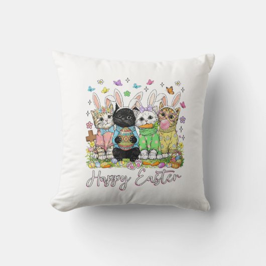 Prettig Pasen Moppige Kattenliefhebber Konijn Pase Kussen (Voorkant)