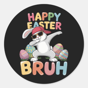 Prettig Pasen Ome Broer Grappige Dabbing Konijn Ko Ronde Sticker