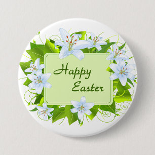 Prettig Pasen, Paaslelies Ronde Button 7,6 Cm