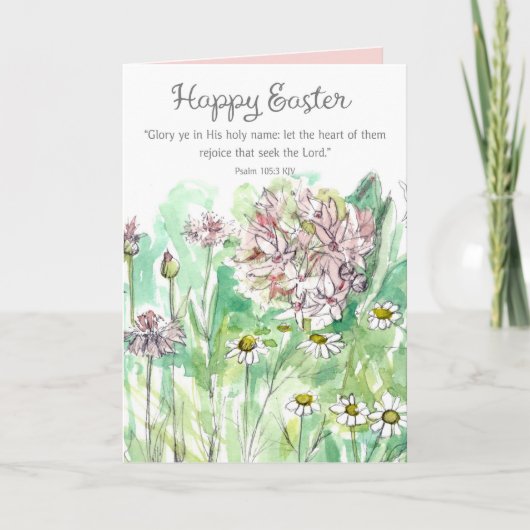 Prettig Pasen Psalm 105 Schrift Roze Bloemen Kaart (Voorkant)