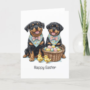 Prettig Pasen Rottweiler Honden Pasen Mand Feestdagen Kaart