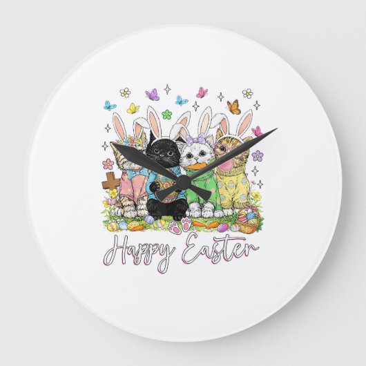 Prettig Pasen Schattige Kattenliefhebber Konijn Pa Grote Klok (Voorkant)