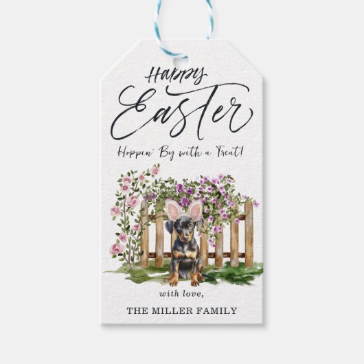 Prettig Pasen | Schattige puppy konijn Cadeaulabel (Voorkant)