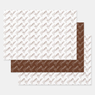 Prettig Pasen Schrift Bruin en Wit Inpakpapier Vel