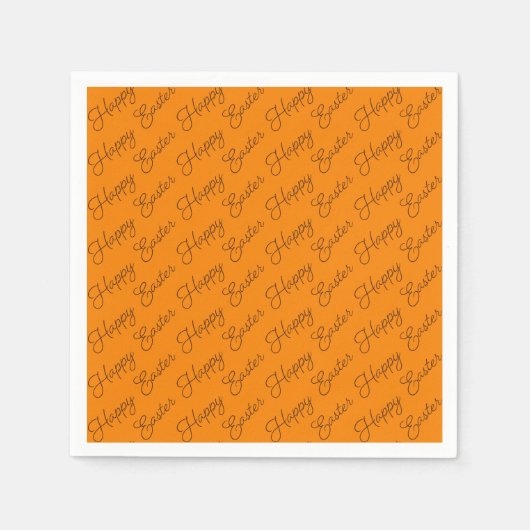 Prettig Pasen Schrift Bruin op Oranje Papieren Ser Servet (Voorkant)
