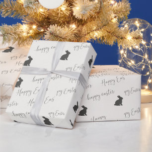 Prettig Pasen Schrift met Konijn Silhouetten Cadeaupapier