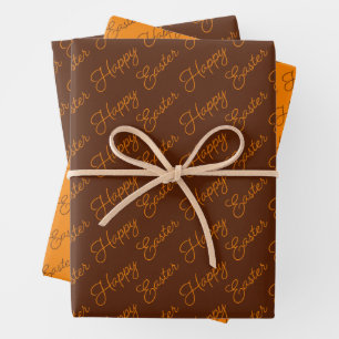 Prettig Pasen Schrift Oranje en Bruin Inpakpapier Vel