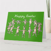 Prettig Pasen Stof Font Konijntjes Dansen Printbaa Kaart (Voorkant)