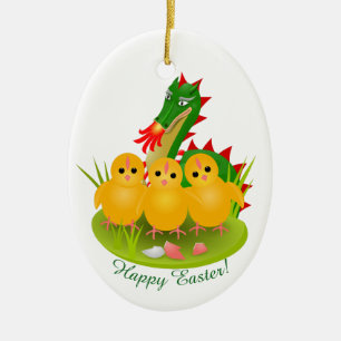 Prettig Pasen van drie kuikens en de Draak van Ber Keramisch Ornament